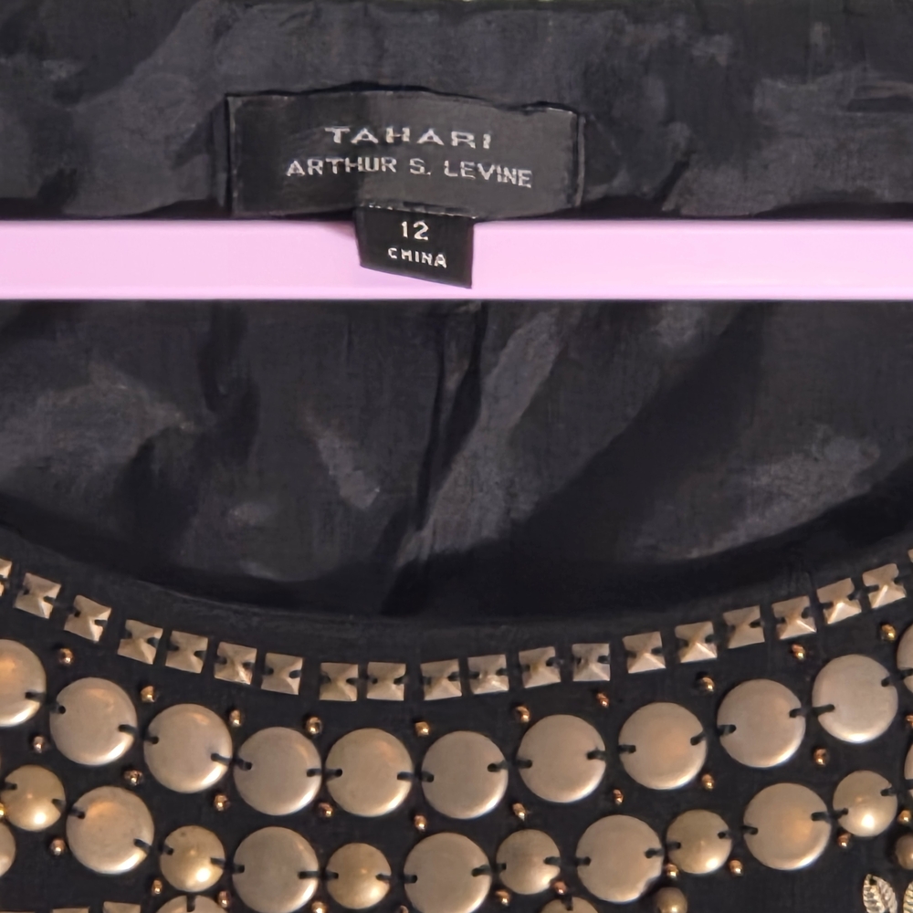 Tahari Black Dress with Gold Studs